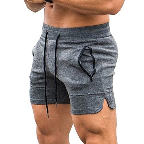 EVERWORTH Men's Solid Gym Workout Shorts Bodybuilding Running Fitted Training Jogging Short Pants with Zipper Pocket Grey XL - Image 1