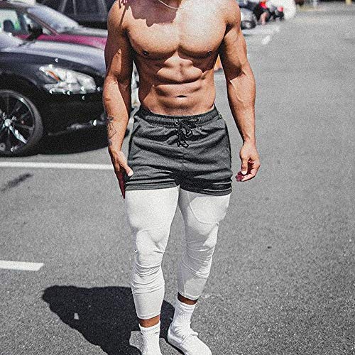 EVERWORTH Men's Solid Gym Workout Shorts Bodybuilding Running Fitted Training Jogging Short Pants with Zipper Pocket Grey XL - Image 5