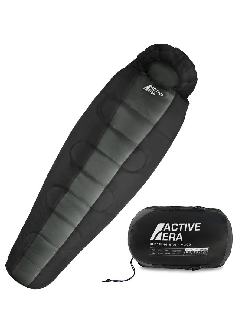 ACTIVE ERA Era Professional 300 Warm Mummy Sleeping Bag - 300 Gsm Double Layer Filling, 2-3 Season For Camping, Hiking, Outdoors - Black  - Image 1