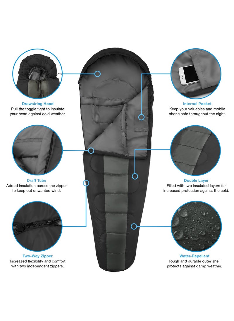 ACTIVE ERA Era Professional 300 Warm Mummy Sleeping Bag - 300 Gsm Double Layer Filling, 2-3 Season For Camping, Hiking, Outdoors - Black  - Image 3