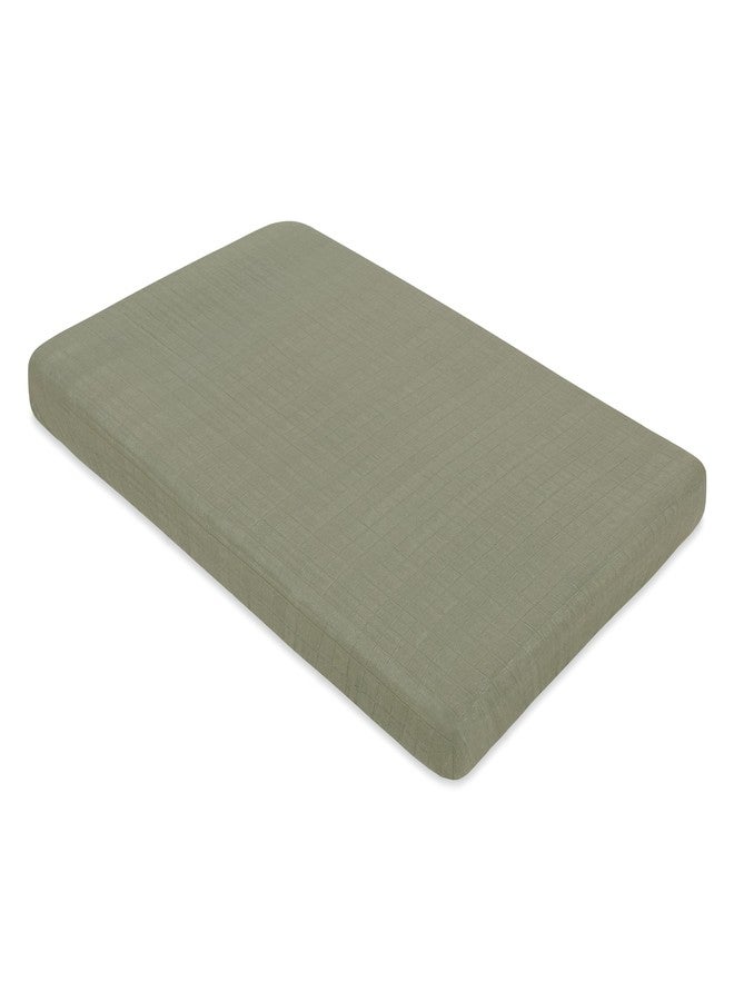 Babyletto 100% Organic Cotton Mini Crib Sheet, GOTS-Certified, Fitted 360°, Ultra-Soft and Breathable Muslin - Matcha Green - Image 3