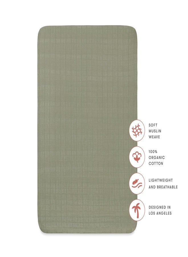 Babyletto 100% Organic Cotton Mini Crib Sheet, GOTS-Certified, Fitted 360°, Ultra-Soft and Breathable Muslin - Matcha Green - Image 2