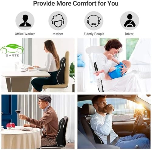 SARTE Back Support for Chair Premium Memory Foam Lumbar Support Cushion for Car and Office Chairs, and Comfort for Long Hours, Backrest Pillow for Posture Correction, Back Pain Relief Black Large - Image 3