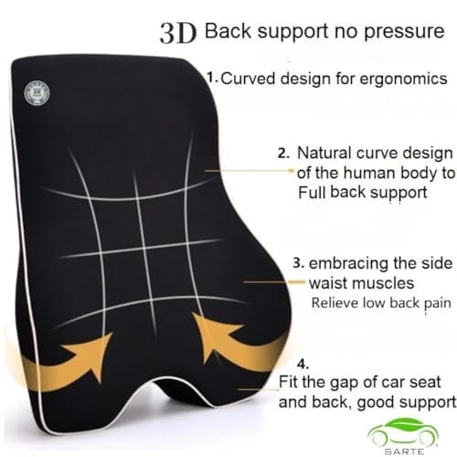 SARTE Back Support for Chair Premium Memory Foam Lumbar Support Cushion for Car and Office Chairs, and Comfort for Long Hours, Backrest Pillow for Posture Correction, Back Pain Relief Black Large - Image 5
