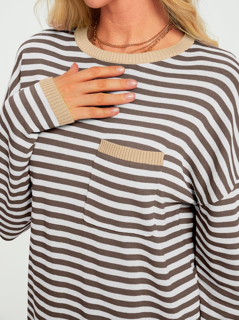 LILLUSORY Womens Sweaters 2025 Early Fall Fashion Must Have Clothes Outfits Striped Lightweight Oversized Ladies Cute Teacher Work Office Pullover Crewneck Long Sleeve Trendy Old Money Tops Clothing - Image 5