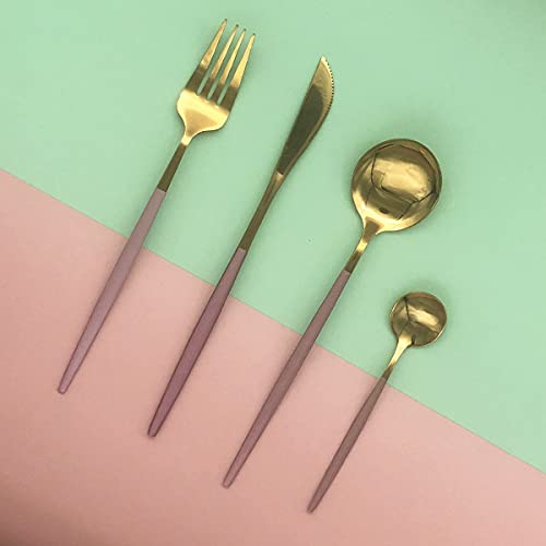 Uniturcky Gold Silverware Set, 24-Piece Stainless Steel Flatware Set Service For 6, Mirror Polished Green Handle Tableware Cutlery Set Knife Fork And Spoon For Home & Restaurant, Dishwasher Safe - Image 5