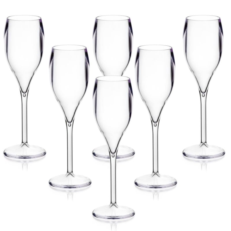 AIOS Set of 6 Champagne Flutes Polycarbonate Looks Like Real Glass but Unbreakable Plastic Ideal for Picnics on The Beach Outdoor Pool BBQ Garden Washable and Reusable Dishwasher Safe
