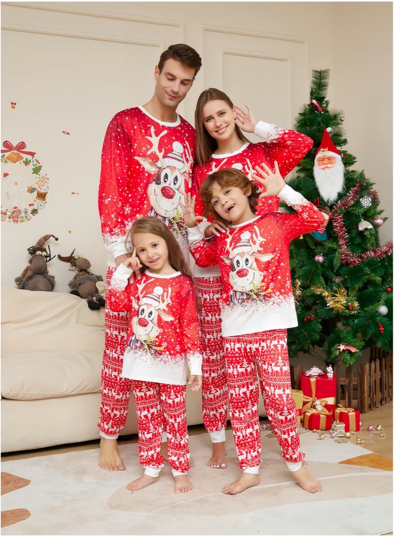 GGEROU طقم بيجامة عيد الميلاد للعائلة، بيجامة عيد الميلاد بطبعة الأيائل، ملابس نوم شتوية برقبة دائرية (للنساء) - Image 4