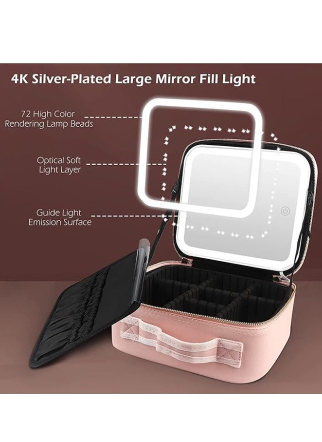 ARNOTEC Travel Makeup Bag with Mirror of LED Lighted, Travel Makeup Train Case Cosmetic Bag Organizer with Adjustable Dividers, Makeup Case with Mirror, 3 Adjustable Brightness Cosmetic Bag  - Image 2