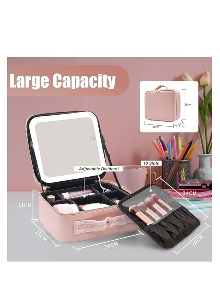 ARNOTEC Travel Makeup Bag with Mirror of LED Lighted, Travel Makeup Train Case Cosmetic Bag Organizer with Adjustable Dividers, Makeup Case with Mirror, 3 Adjustable Brightness Cosmetic Bag  - Image 5