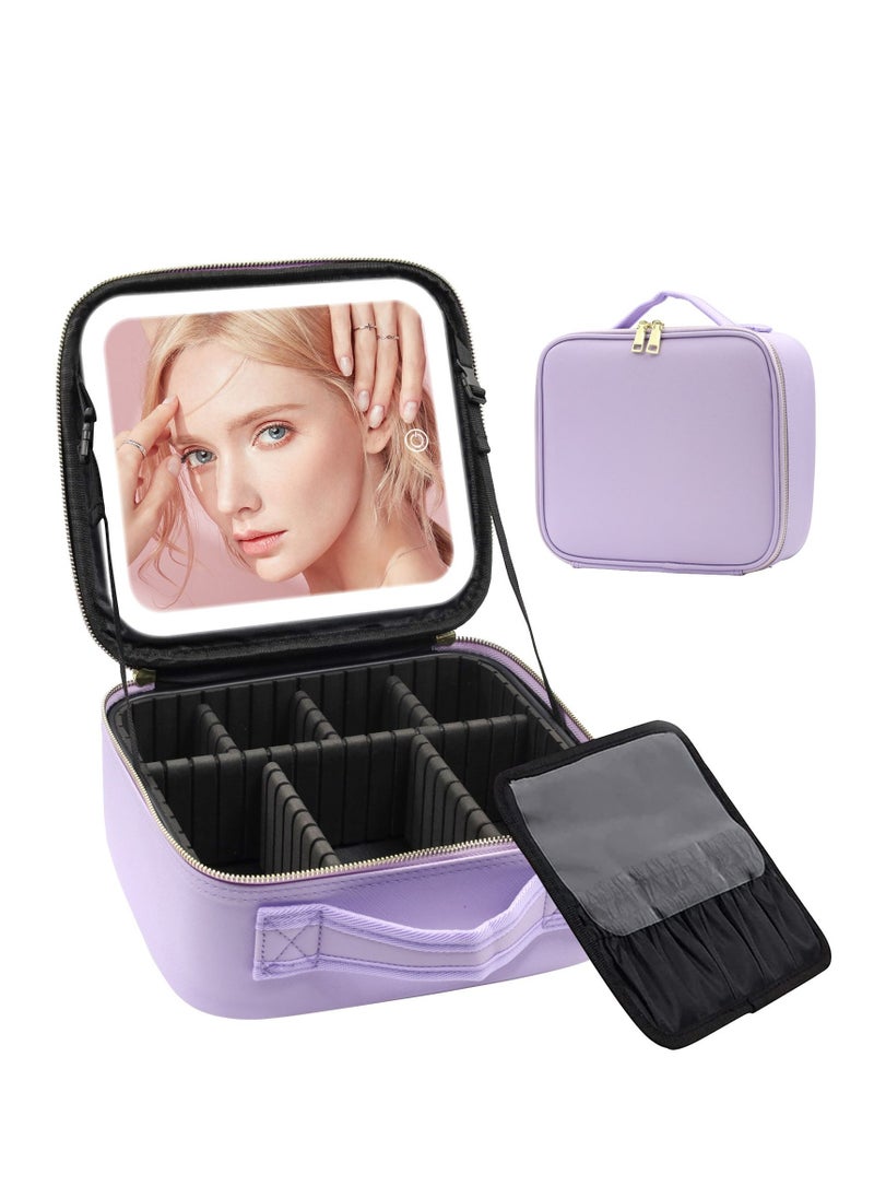 ARNOTEC Travel Makeup Bag with Mirror of LED Lighted, Travel Makeup Train Case Cosmetic Bag Organizer with Adjustable Dividers, Makeup Case with Mirror, 3 Adjustable Brightness Cosmetic Bag  - Image 1