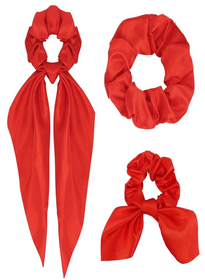 Wecoe 3pcs Red Scrunchies for Women Girls Satin Scarf Scrunchies Hair Bows Ribbons Bunny Ear Elastic Hair Ties Ponytail Holder Christmas Accessories for Women Gifts - Image 1