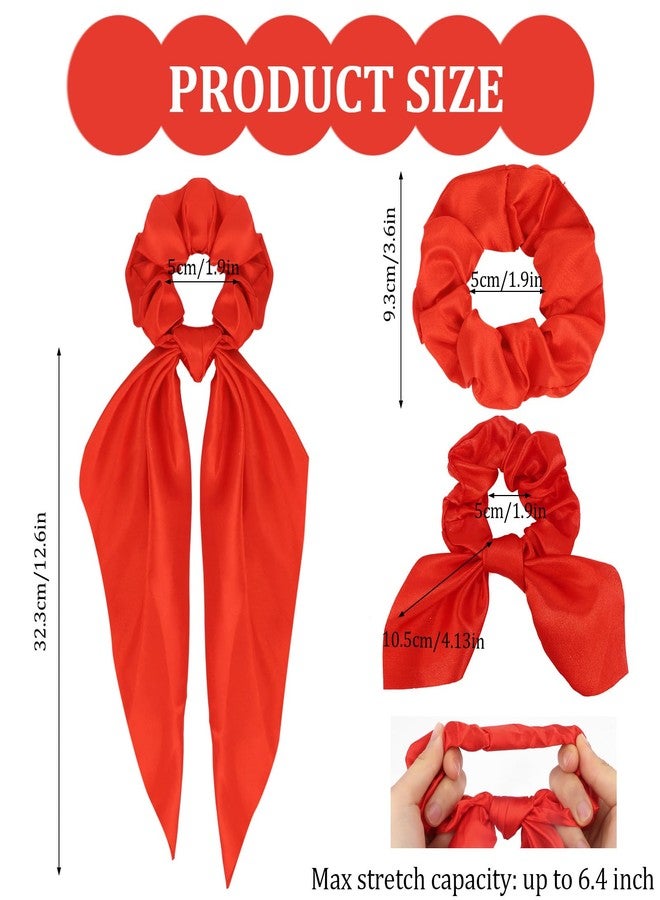 Wecoe 3pcs Red Scrunchies for Women Girls Satin Scarf Scrunchies Hair Bows Ribbons Bunny Ear Elastic Hair Ties Ponytail Holder Christmas Accessories for Women Gifts - Image 5