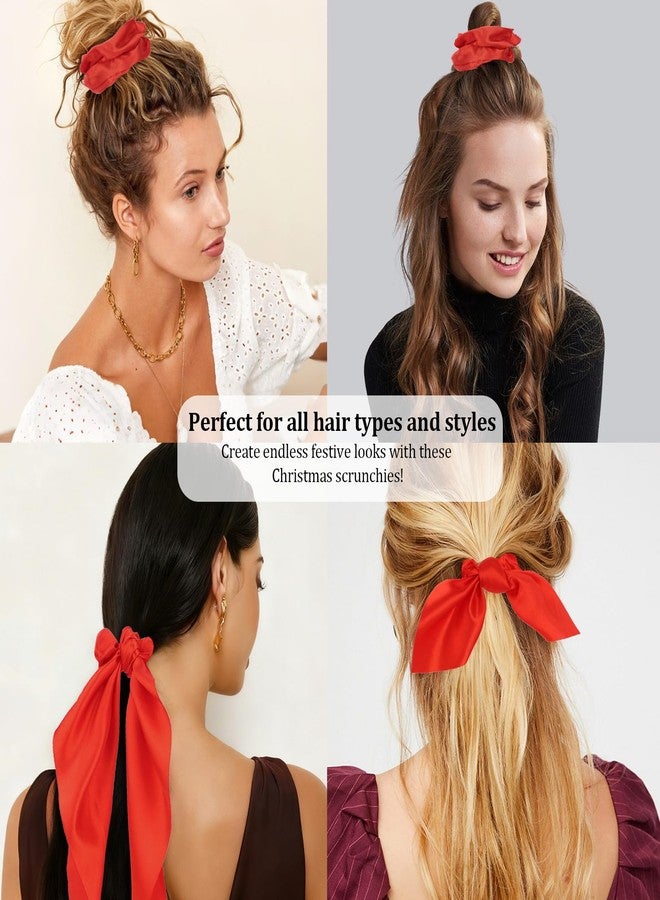 Wecoe 3pcs Red Scrunchies for Women Girls Satin Scarf Scrunchies Hair Bows Ribbons Bunny Ear Elastic Hair Ties Ponytail Holder Christmas Accessories for Women Gifts - Image 3