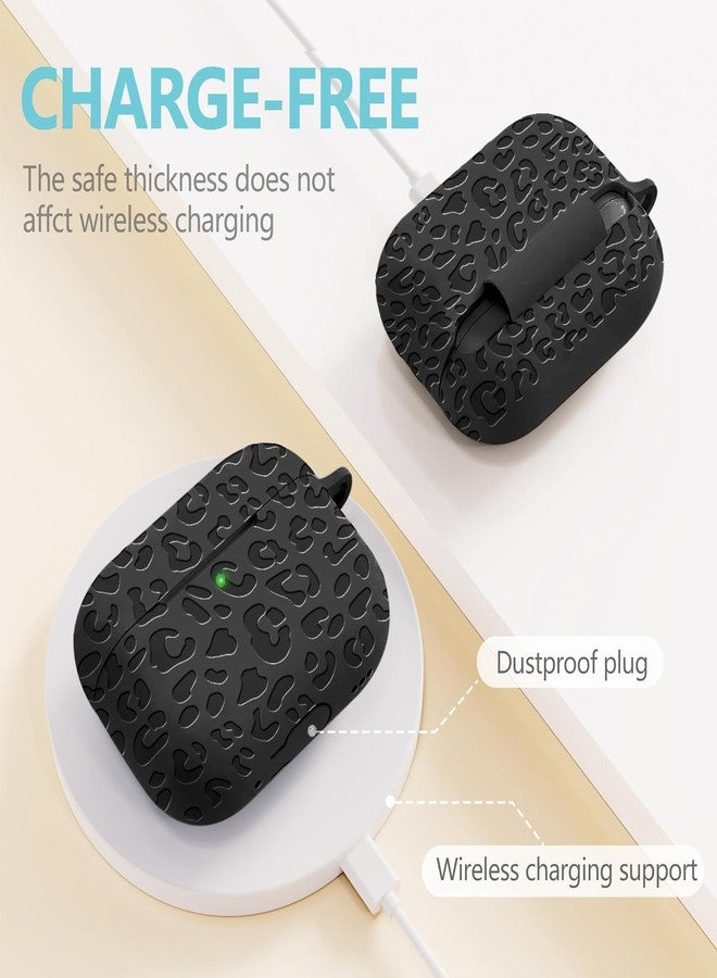 جراب Gawnock Fashion بنقشة جلد النمر، متوافق مع AirPods Pro 2 (إصدار 2022)، مصنوع من السيليكون الناعم، متوافق مع AirPods Pro الجيل الثاني، مزود بمؤشر LED أمامي مرئي، لون أسود - Image 3