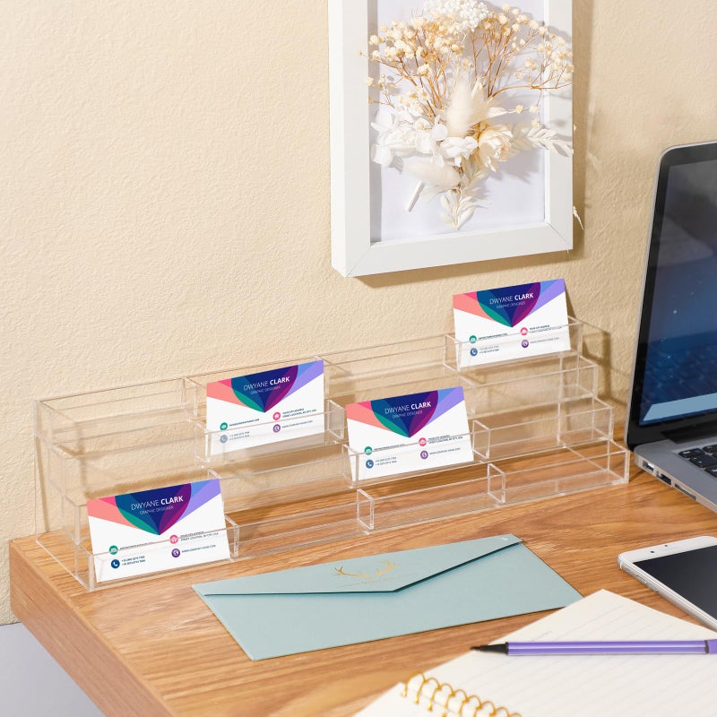 Hoteam Acrylic Business Card Holder for Desk Multiple 16 Slot 4 Tier Large Business Card Organizer Display Rack Clear Plastic Holder Stand for Home(1 Pcs) - Image 5