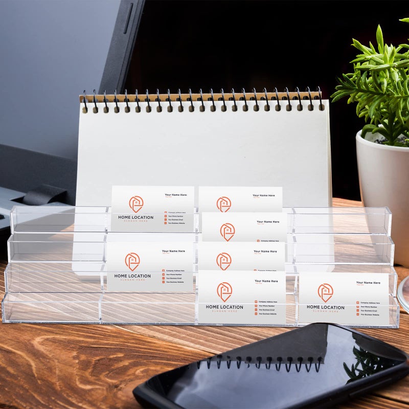Hoteam Acrylic Business Card Holder for Desk Multiple 16 Slot 4 Tier Large Business Card Organizer Display Rack Clear Plastic Holder Stand for Home(1 Pcs) - Image 4