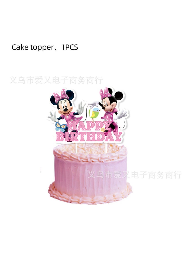 dishi Pink Minnie Mickey Mouse Birthday Party Decoration Banner Cake Insert Balloon Party Supplies Large insert 1PCs-pink Minnie 