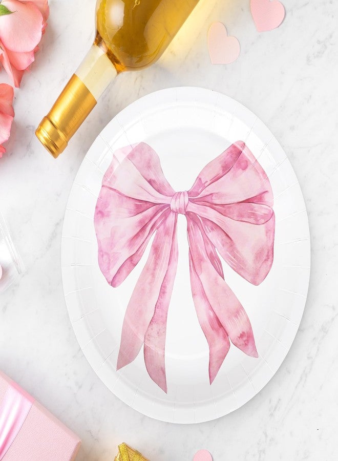 JarThenaAMCS جرثينا إيه إم سي إس 24 قطعة أطباق ورقية وردية مزينة بأقواس ملونة 9 إنش لوازم حفلات عصرية لعيد الميلاد وحفلات استقبال المواليد وحفلات توديع العزوبية - Image 4