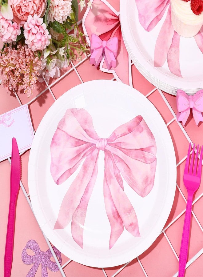 JarThenaAMCS جرثينا إيه إم سي إس 24 قطعة أطباق ورقية وردية مزينة بأقواس ملونة 9 إنش لوازم حفلات عصرية لعيد الميلاد وحفلات استقبال المواليد وحفلات توديع العزوبية - Image 3