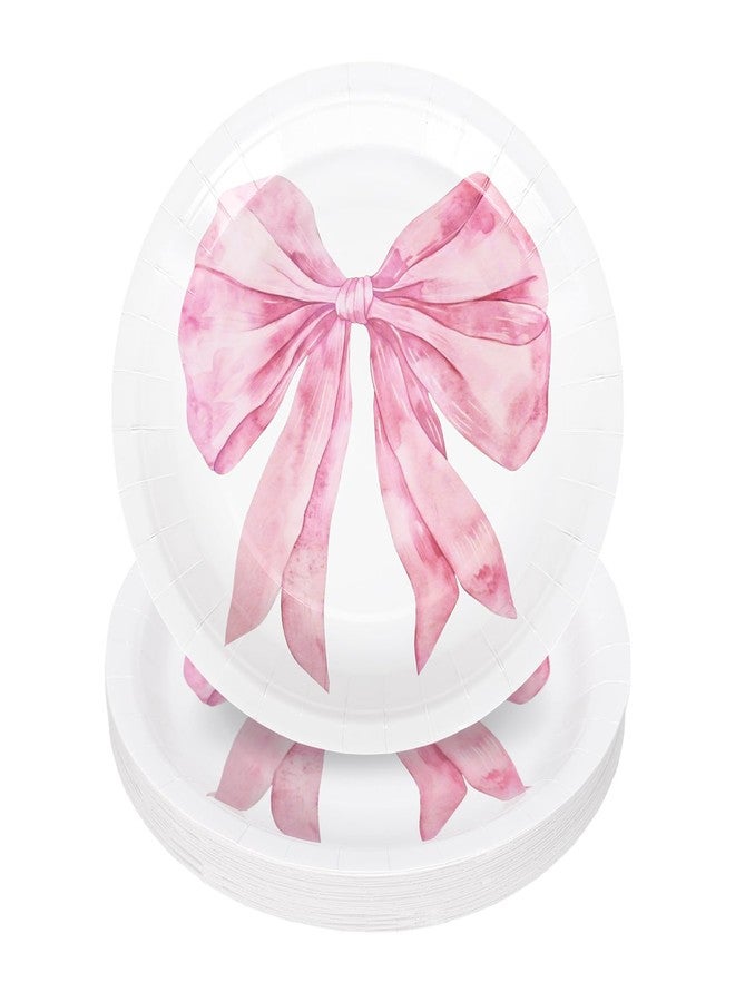 JarThenaAMCS جرثينا إيه إم سي إس 24 قطعة أطباق ورقية وردية مزينة بأقواس ملونة 9 إنش لوازم حفلات عصرية لعيد الميلاد وحفلات استقبال المواليد وحفلات توديع العزوبية - Image 1