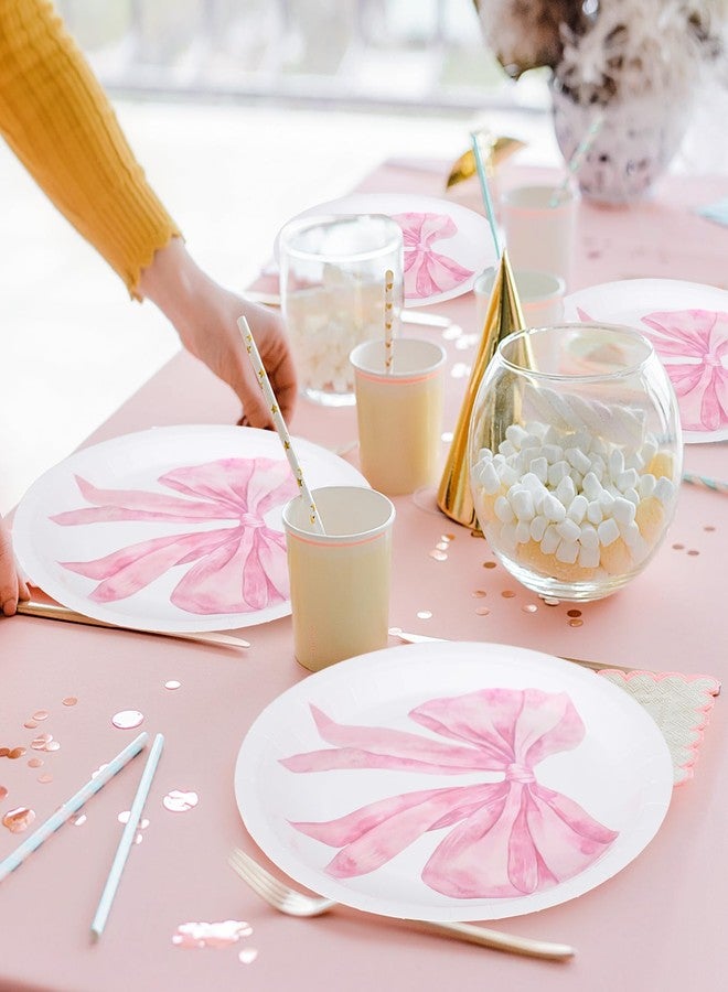 JarThenaAMCS جرثينا إيه إم سي إس 24 قطعة أطباق ورقية وردية مزينة بأقواس ملونة 9 إنش لوازم حفلات عصرية لعيد الميلاد وحفلات استقبال المواليد وحفلات توديع العزوبية - Image 5