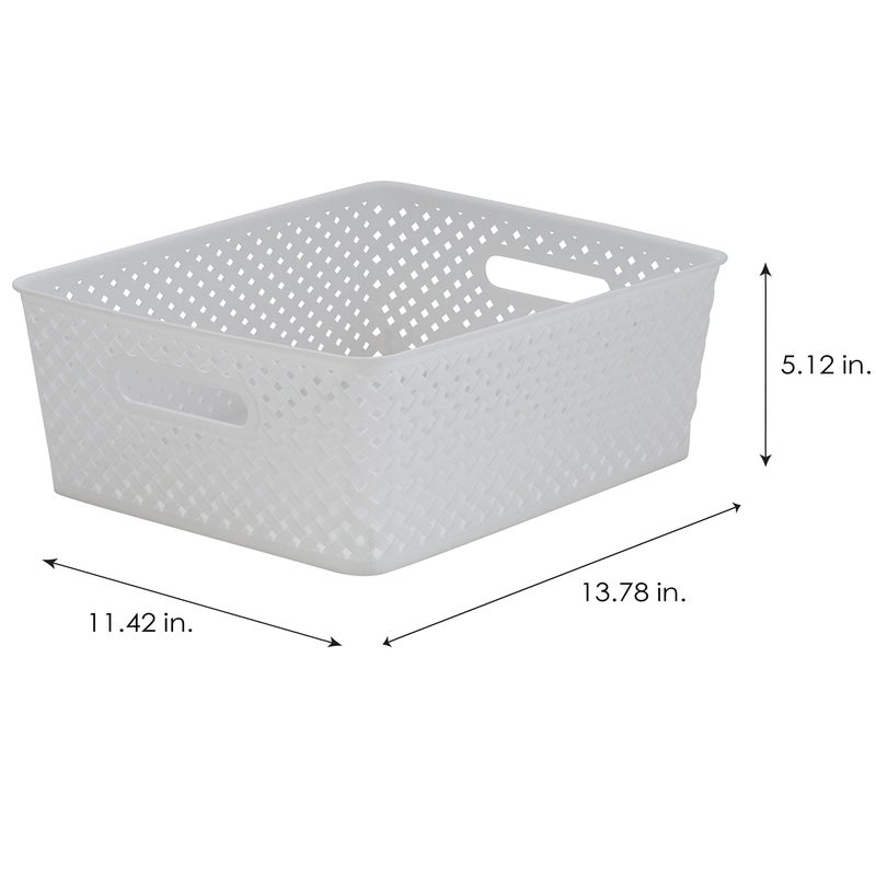 Simplify Medium Resin Wicker Tote | Storage Bin | Plastic Organizer | Carrying Handles | Bathroom | Pantry | Accessories | Cleaning Products | White - Image 4