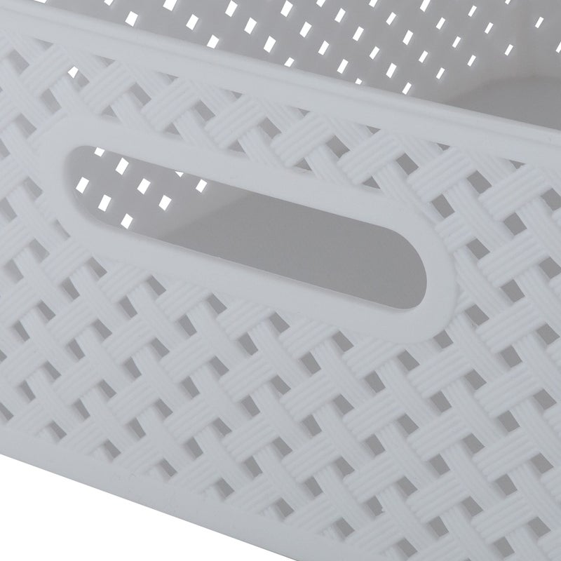 Simplify Medium Resin Wicker Tote | Storage Bin | Plastic Organizer | Carrying Handles | Bathroom | Pantry | Accessories | Cleaning Products | White - Image 5