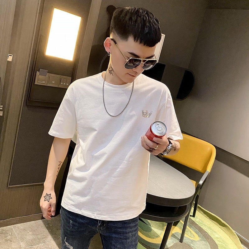 2022 Trendy Brand Short-Sleeved T-Shirt Men'S Online Popular Korean Style Trendy Drilling T-Shirt Summer Spiritual Boy Half-Sleeved Top - Image 3