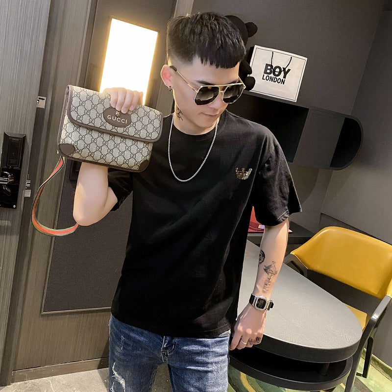 2022 Trendy Brand Short-Sleeved T-Shirt Men'S Online Popular Korean Style Trendy Drilling T-Shirt Summer Spiritual Boy Half-Sleeved Top - Image 5