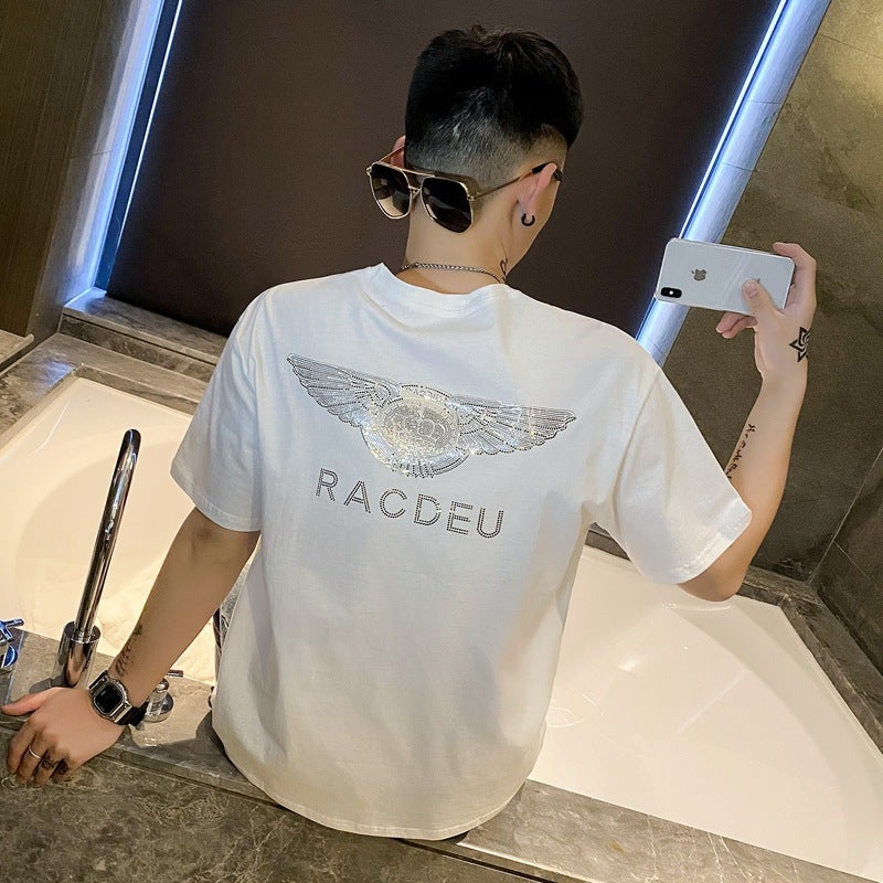 2022 Trendy Brand Short-Sleeved T-Shirt Men'S Online Popular Korean Style Trendy Drilling T-Shirt Summer Spiritual Boy Half-Sleeved Top - Image 2