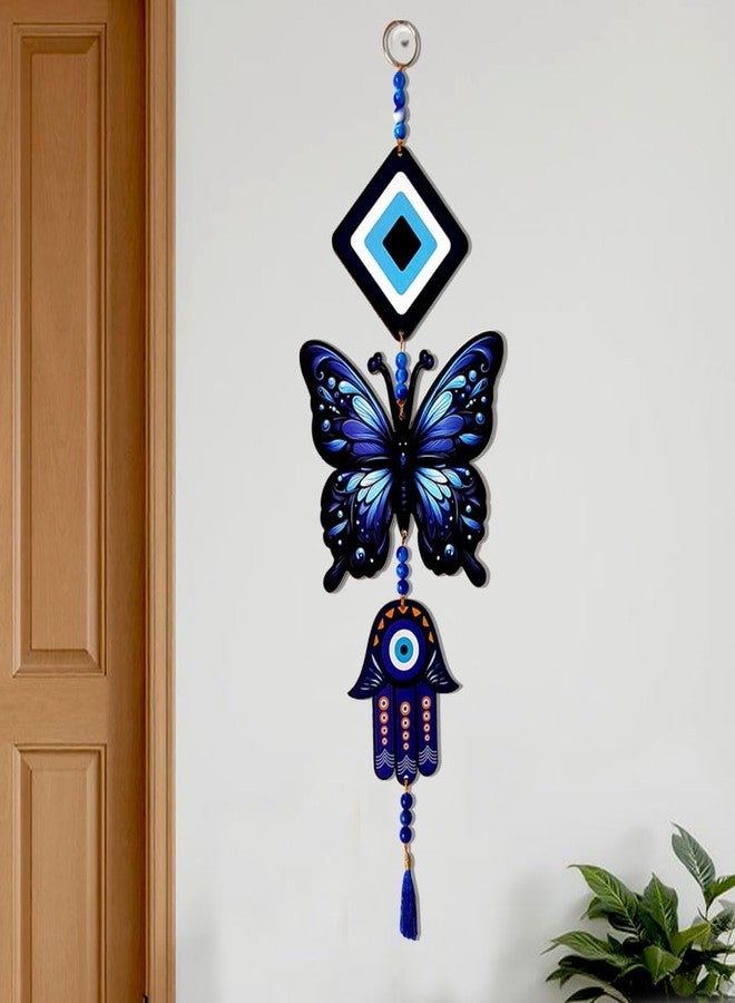 SOLOBOLO Engineered Wood Evil Eye Wall Hanging Home Decor Items for Entrance Nazar Battu Style Butterfly 3 Tier - Image 1