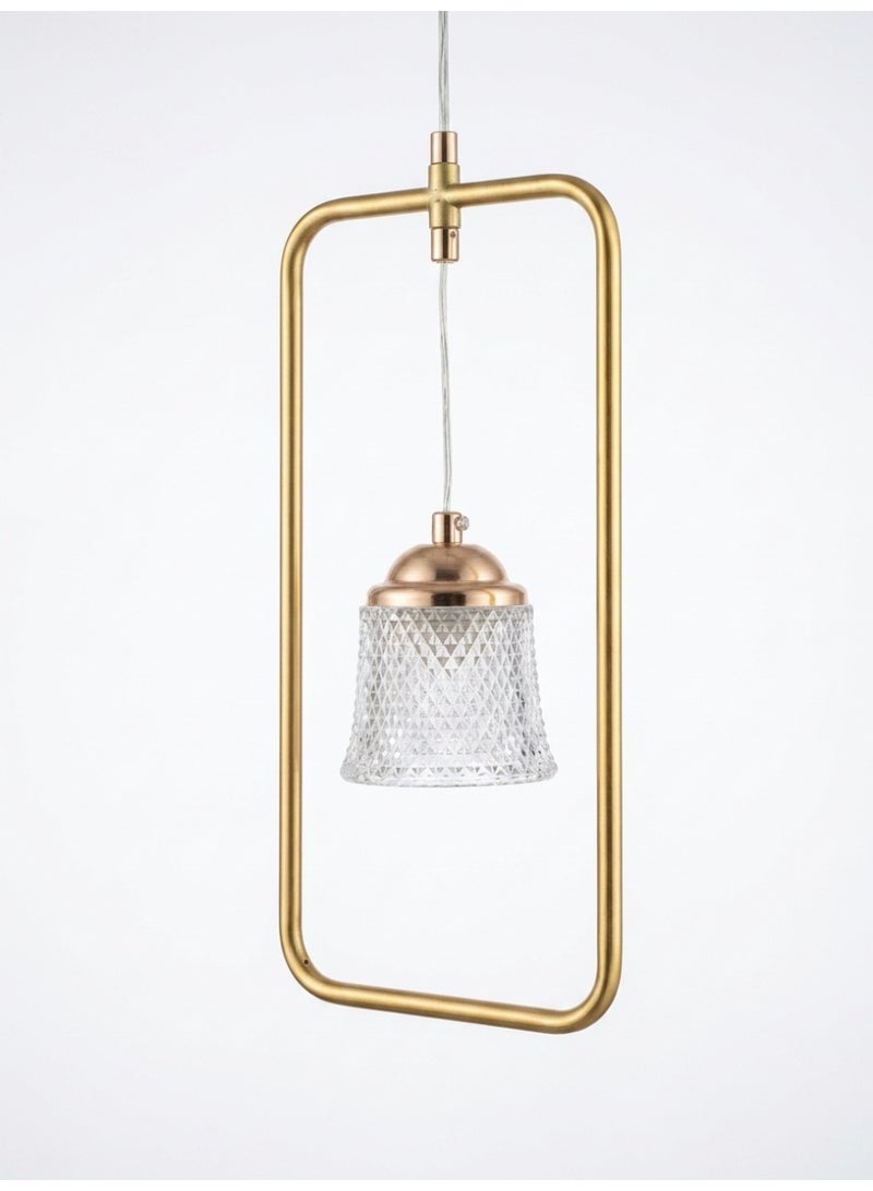 Modern Gold Rectangular Frame Pendant Light with Crystal-Effect Glass Shade - Image 3