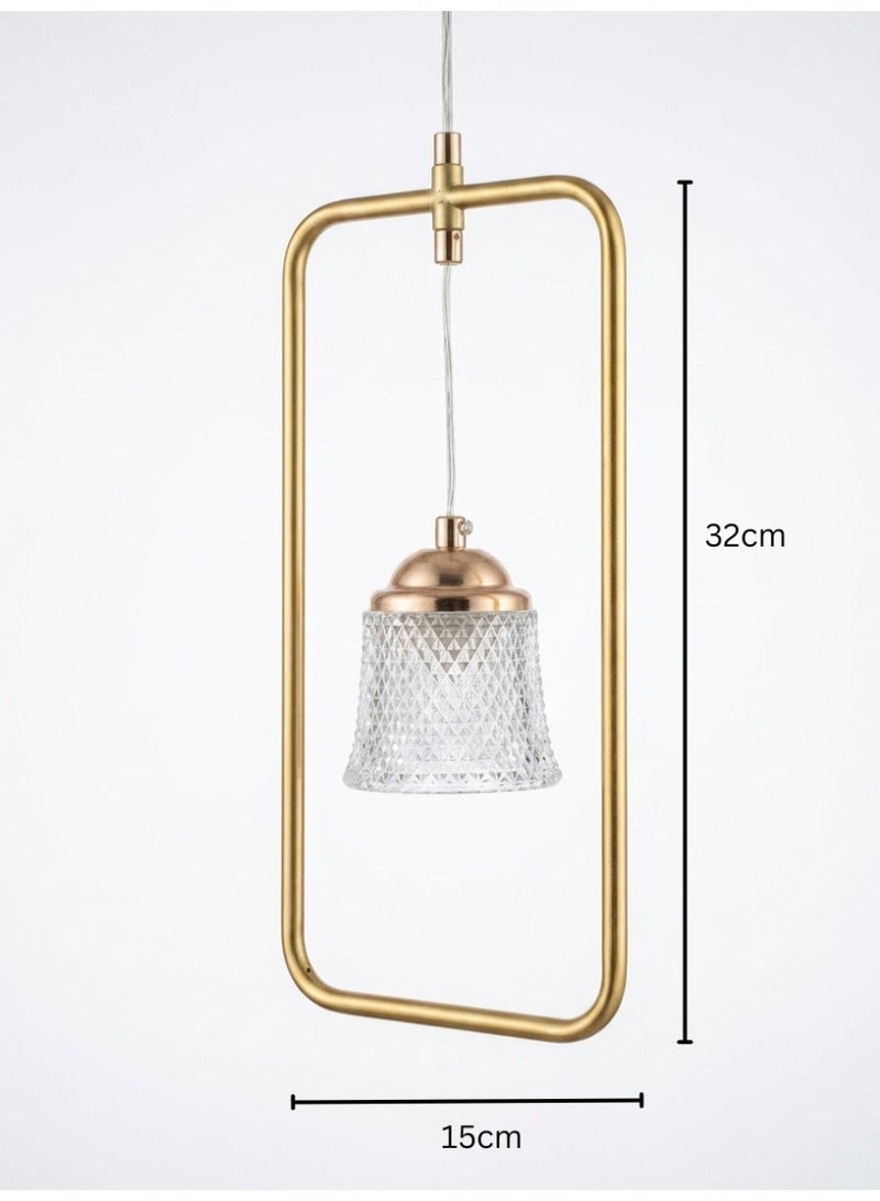 Modern Gold Rectangular Frame Pendant Light with Crystal-Effect Glass Shade - Image 2
