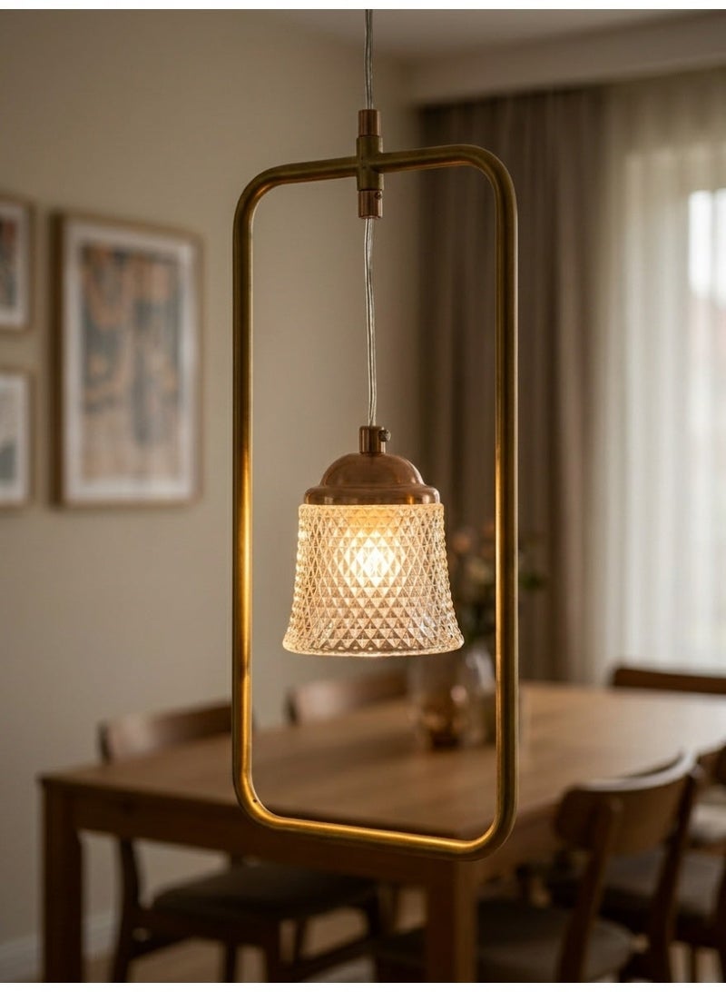 Modern Gold Rectangular Frame Pendant Light with Crystal-Effect Glass Shade - Image 1
