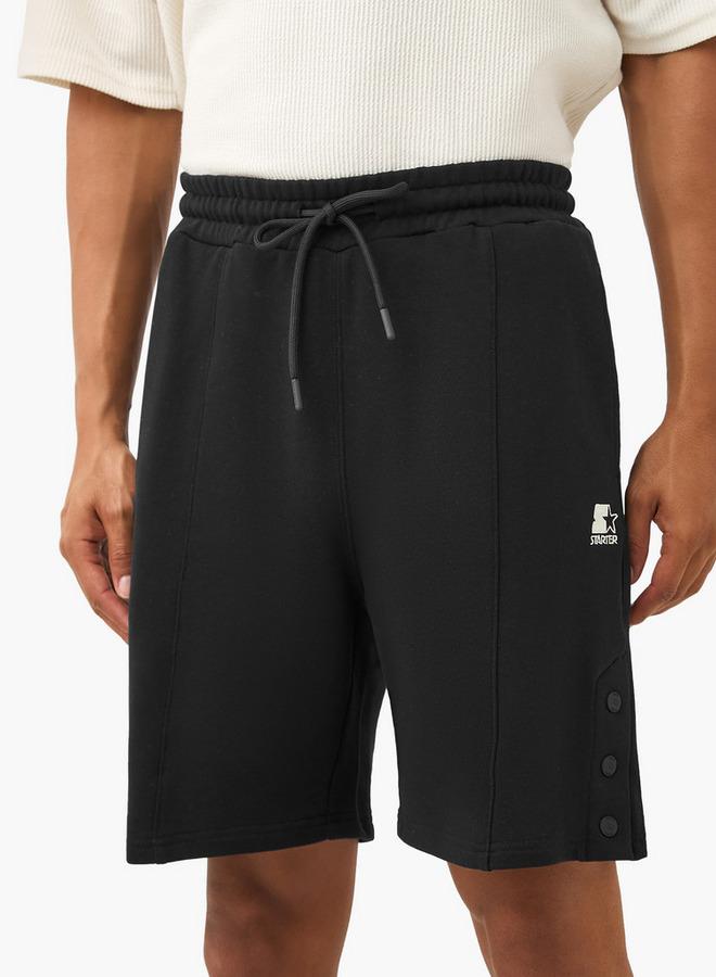 Starter Button Detail Shorts with Drawstring Closure and Pockets - Image 1