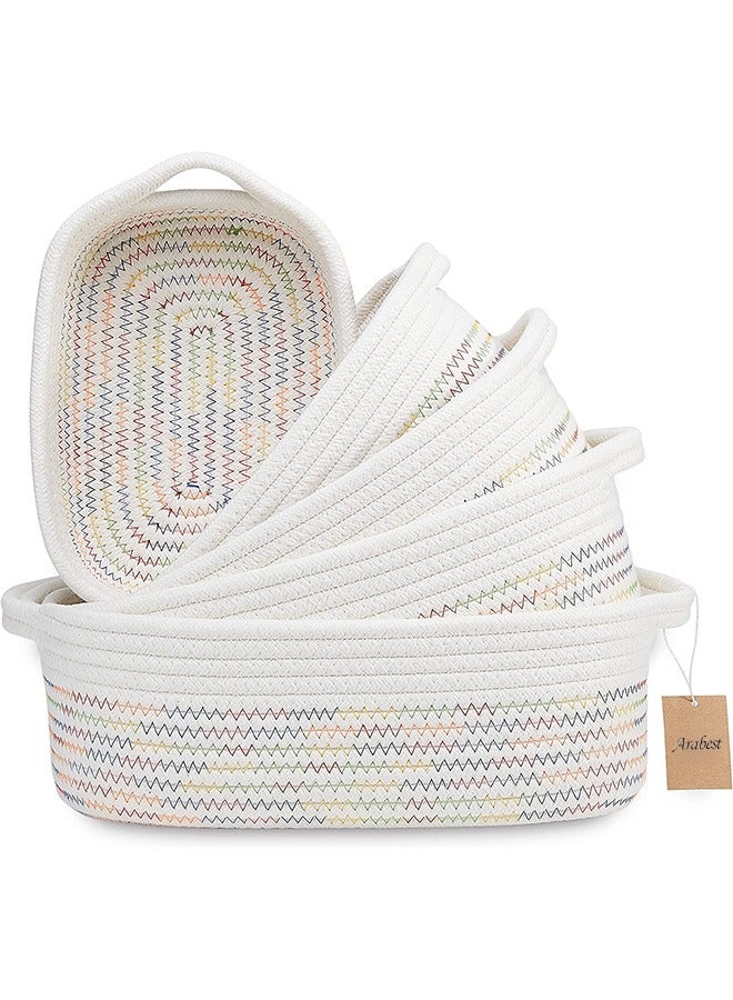 Rectangular Storage Basket-5-Piece Natural Cotton Rope Woven Organizer Basket, Dog Toy Basket, Cat Toy Box, Bathroom Organizer - Image 1
