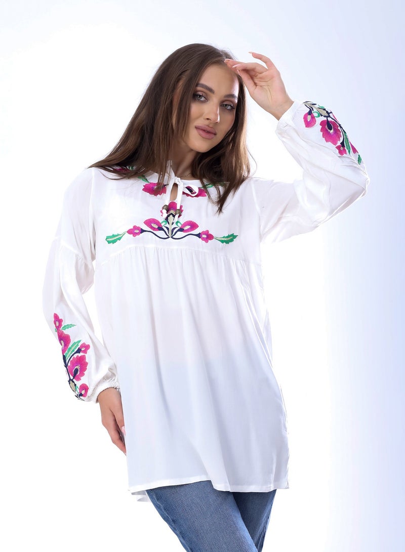 BEBO Women's long sleeve blouse with embroidery_of white  - Image 2