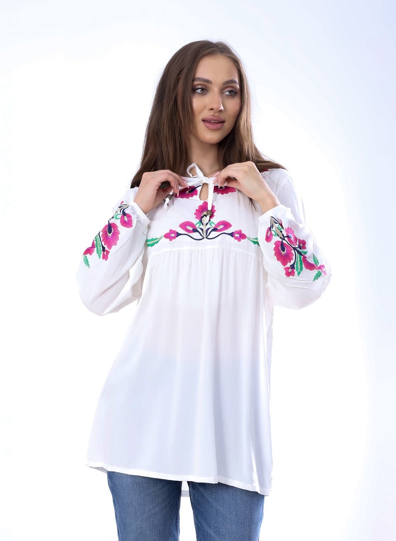 BEBO Women's long sleeve blouse with embroidery_of white  - Image 3
