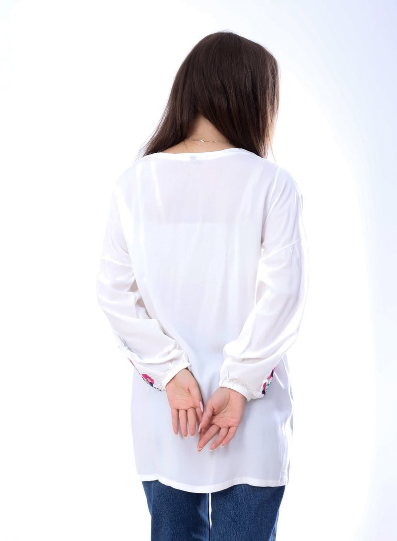 BEBO Women's long sleeve blouse with embroidery_of white  - Image 4