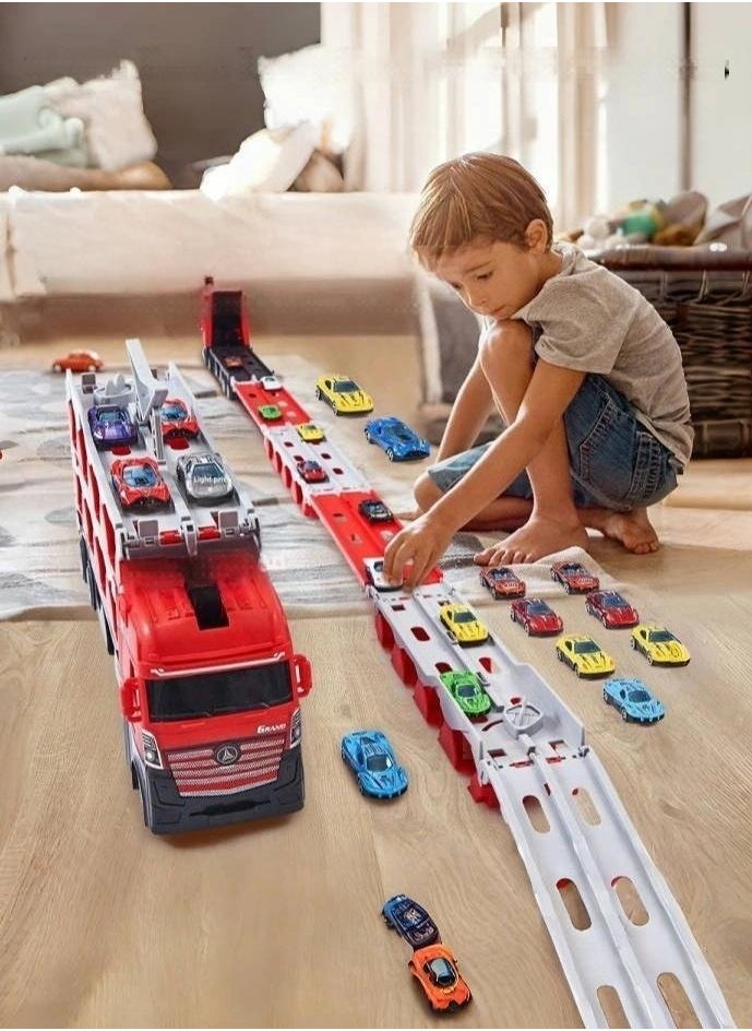 I LOVE KIDS - Folding Ejection Race Truck,16 PCS  Alloy Cars,Transport Container Trucks,207 CM,Gifts For Boys 3+ Years - Image 1