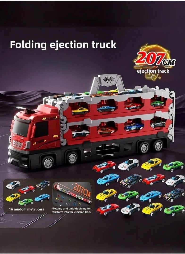 I LOVE KIDS - Folding Ejection Race Truck,16 PCS  Alloy Cars,Transport Container Trucks,207 CM,Gifts For Boys 3+ Years - Image 1