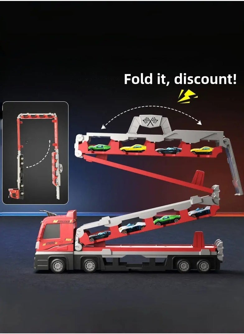 I LOVE KIDS - Folding Ejection Race Truck,16 PCS  Alloy Cars,Transport Container Trucks,207 CM,Gifts For Boys 3+ Years - Image 1