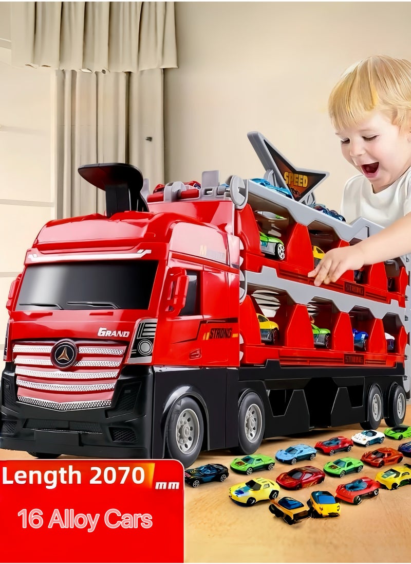 I LOVE KIDS - Folding Ejection Race Truck,16 PCS  Alloy Cars,Transport Container Trucks,207 CM,Gifts For Boys 3+ Years - Image 1