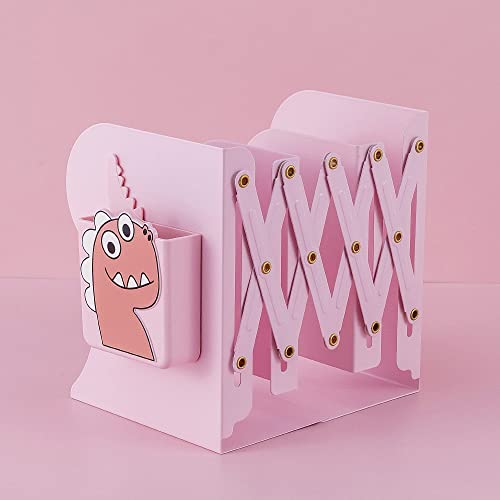 oddpod™ Dino Expandable Metal Bookends with Magnetic Pen Holder for Office Decor/Book Shelf/Living Room/Home Décor 6668 7.5"- Baby Pink - Image 1