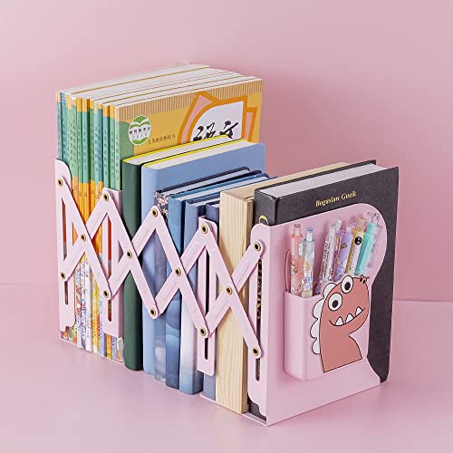 oddpod™ Dino Expandable Metal Bookends with Magnetic Pen Holder for Office Decor/Book Shelf/Living Room/Home Décor 6668 7.5"- Baby Pink - Image 2