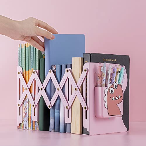 oddpod™ Dino Expandable Metal Bookends with Magnetic Pen Holder for Office Decor/Book Shelf/Living Room/Home Décor 6668 7.5"- Baby Pink - Image 4