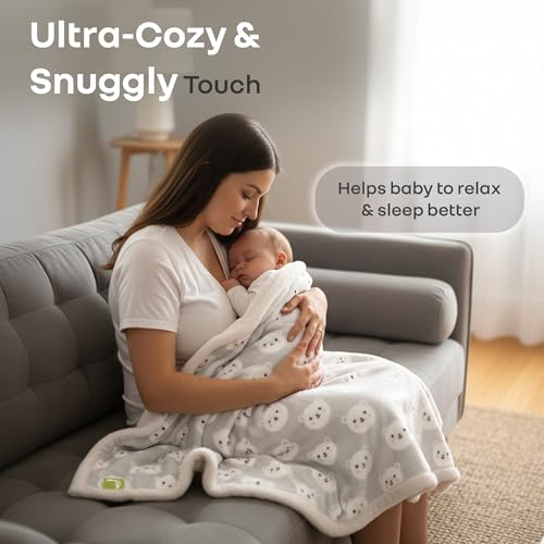 R for Rabbit Softkins Comfy Baby Blanket Warm Super Soft & Cozy Polyester Material Lightweight Machine Washable, 100 x 100 cms, 0+ Months for Kids Newborn Babies (Teddy Grey) - Image 3