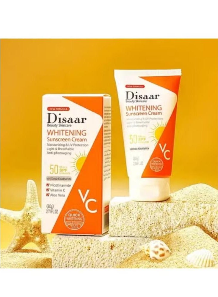 ديسار واقي شمس مضاد للشيخوخة SPF 50 لتفتيح البشرة يحتوي على فيتامين سي ونيكوتيناميد، مرطب ومشرق للوجه، وزن 80 جرام