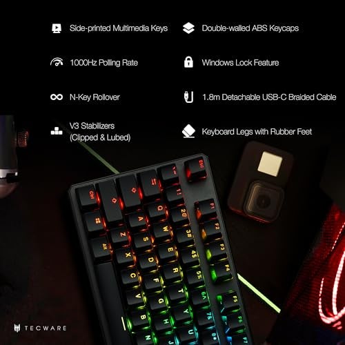 TECWARE Phantom+ 87 Key Mechanical Gaming Keyboard, RGB led, TKL 75% Keyboard, Thocky Sounding, Wraith Red Switch - Image 4